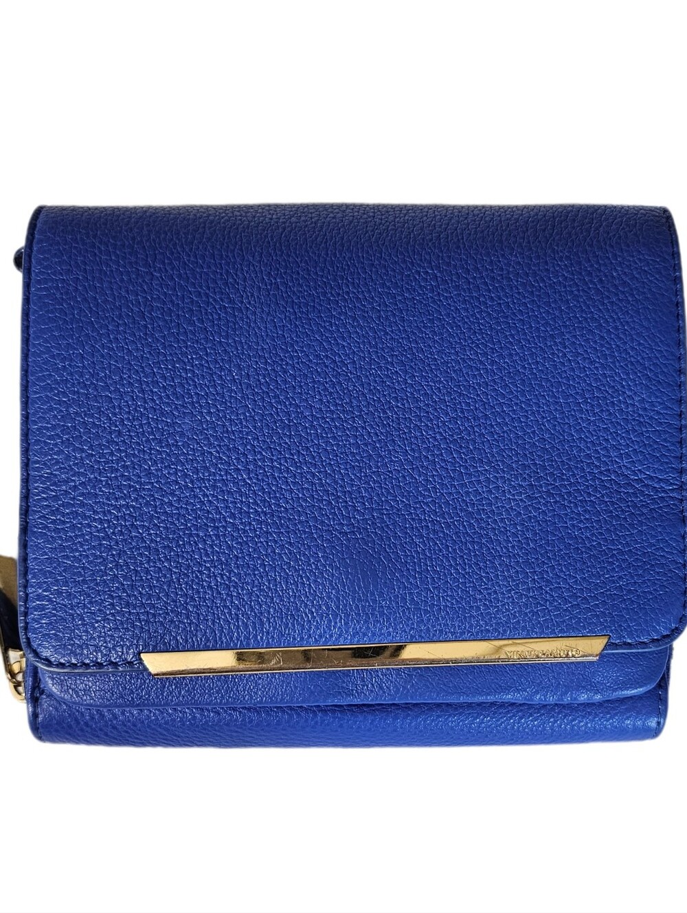 Vince Camuto Anika blue gold genuine leather crossbody zip wallet bag purse